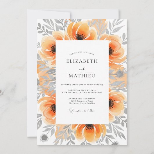Peach Picturesque Botanical Wedding Einladung (Vorderseite)