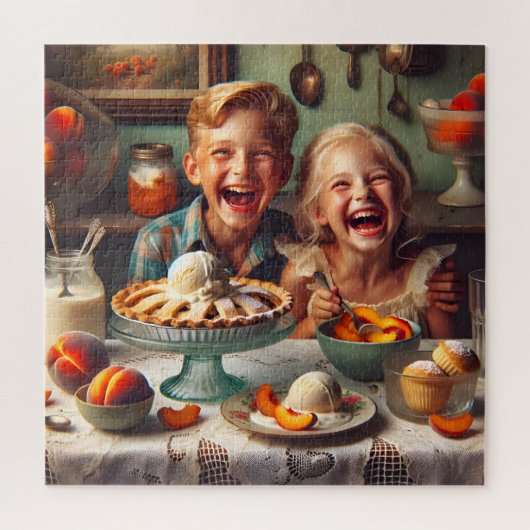 Peach Pie 1950s Retro Kitchen Scene Puzzle (Vertikal)