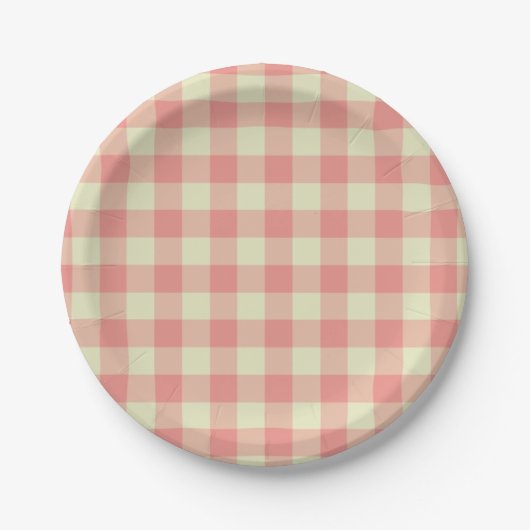 Peach Pink and Cream Gingham Pattern Pappteller (Vorderseite)