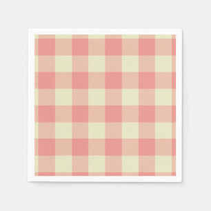 Peach Pink and Cream Gingham Pattern Serviette