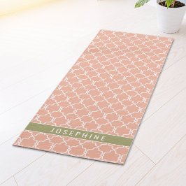 Peach Pink And Olive Green Trellis Pattern Yogamatte