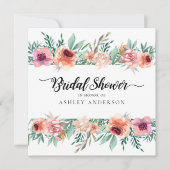 Peach Pink Aquarell Blume Modernes Brautparty Einladung (Vorderseite)