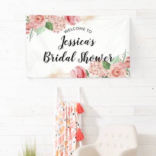 Peach Pink Aquarell Brautparty Willkommen Banner (Insitu)