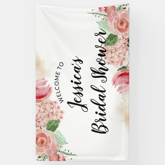 Peach Pink Aquarell Brautparty Willkommen Banner (Vertikal)