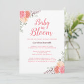 Peach Pink Baby in Bloom Baby Dusche Einladung (Stehend Vorderseite)