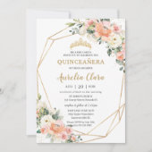 Peach Pink Blush Elfenbeinblume 15. Quinceañera Einladung (Vorderseite)