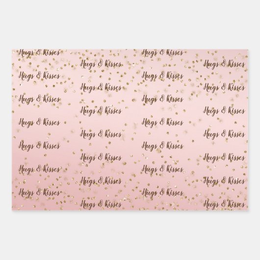 Peach Pink Blush Gold Glitz Confetti Sparkle Herz Geschenkpapier Set (Vorderseite 2)