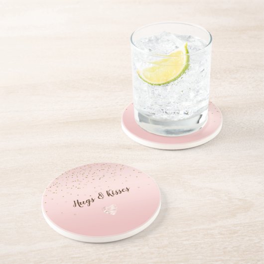 Peach Pink Blush Gold Glitz Confetti Sparkle Herz Getränkeuntersetzer (Seite)