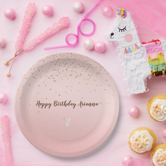 Peach Pink Blush Gold Glitz Confetti Sparkle Herz Pappteller (Party)