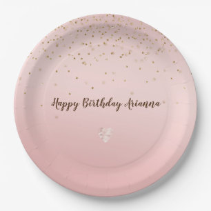 Peach Pink Blush Gold Glitz Confetti Sparkle Herz Pappteller