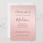 Peach Pink Blush Gold Glitz Confetti Sparkone Einladung (Vorderseite)
