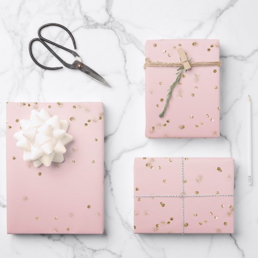 Peach Pink Blush Gold Glitz Confetti Sparkone Geschenkpapier Set (Vorderseite)