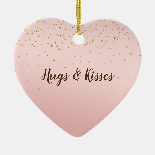 Peach Pink Blush Gold Glitz Confetti Sparkone Keramik Ornament (Vorne)