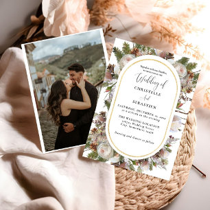 Peach Pink Boho Watercolor Winter Floral Wedding Einladung