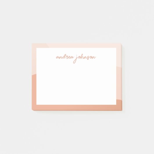 Peach Pink Boho Waves Modernes Script Monogram Post-it Klebezettel (Vorderseite)