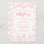 Peach Pink Butterfets Chinoiserie Brautparty Einladung (Vorne/Hinten)