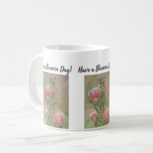 Peach Pink Cactus Watercolor Blume Kaffeetasse (Vorderseite Links)
