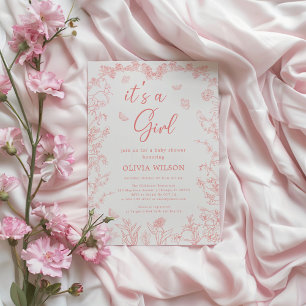 Peach Pink Chinoiserie 'It's a Girl' Baby Shower Einladung