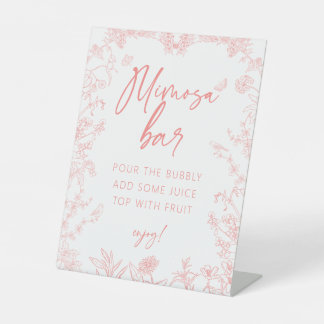 Peach Pink Chinoiserie Mimosa Bar Brautparty Sockelschild