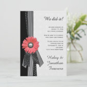 Peach Pink Daisy Schwarz-weiß Damask Empfang nur Einladung (Stehend Vorderseite)