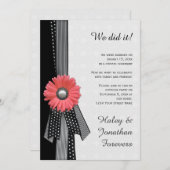 Peach Pink Daisy Schwarz-weiß Damask Empfang nur Einladung (Vorne/Hinten)