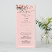Peach Pink Elegantes Botanisches Hochzeitsmenü Menükarte (Stehend Vorderseite)