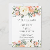 Peach Pink ElfenbeinblumenWedding Save the Date Ca Einladung (Vorderseite)