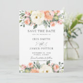 Peach Pink ElfenbeinblumenWedding Save the Date Ca Einladung (Stehend Vorderseite)
