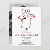 Peach Pink Flamingos Flamingo Black Marble Wedding Einladung (Vorne/Hinten)