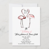 Peach Pink Flamingos Flamingo Black Marble Wedding Einladung (Vorderseite)