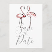 Peach Pink Flamingos Flamingo Marble Save the Date Ankündigungspostkarte (Vorderseite)