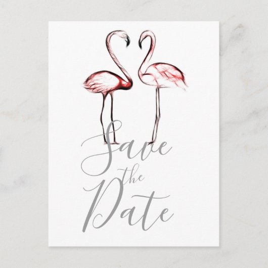 Peach Pink Flamingos Flamingo Marble Save the Date Ankündigungspostkarte (Vorderseite)