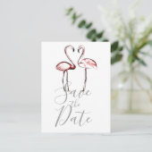 Peach Pink Flamingos Flamingo Marble Save the Date Ankündigungspostkarte (Stehend Vorderseite)