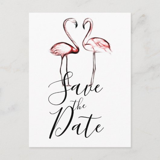 Peach Pink Flamingos Flamingo Marble Save the Date Ankündigungspostkarte (Vorderseite)
