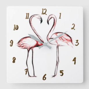 Peach Pink Flamingos Flamingos Tropical Quadratische Wanduhr