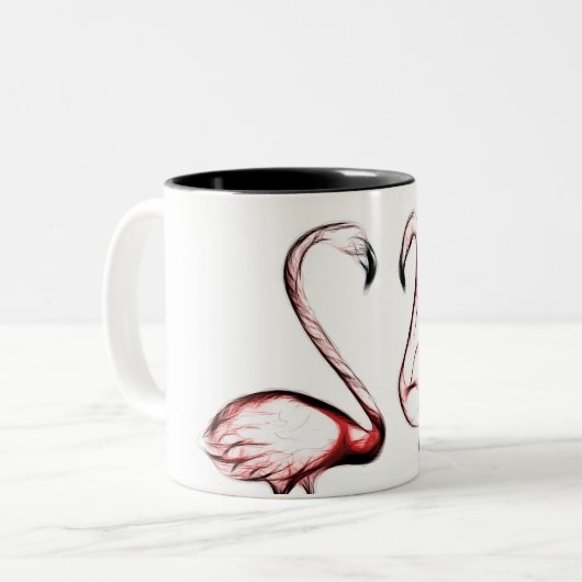 Peach Pink Flamingos Flamingos Tropical Zweifarbige Tasse (Vorderseite Links)