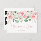 Peach Pink Floral Wedding QR Code RSVP Karte (Vorne/Hinten)