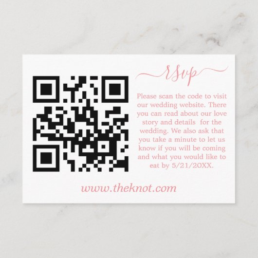 Peach Pink Floral Wedding QR Code RSVP Karte (Rückseite)