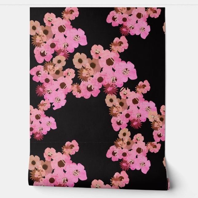Peach Pink Flowers on Black Tapete (Abrollen)