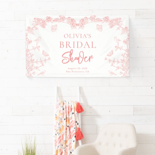 Peach Pink Garden Chinoiserie Brautparty Banner (Insitu)