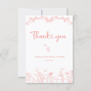 Peach Pink Garden Chinoiserie Brautparty Dankeskarte