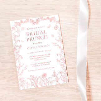 Peach Pink Garden Chinoiserie Bridal Brunch Einladung