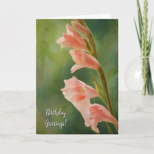 Peach Pink Glad Blume Art Birthday Card Karte
