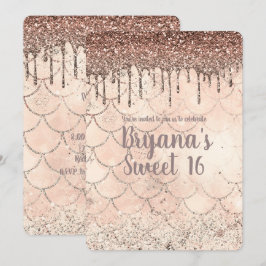 Peach Pink Glitzer Tropfen Mermaid Sweet 16 Party Einladung