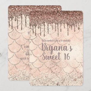 Peach Pink Glitzer Tropfen Mermaid Sweet 16 Party Einladung