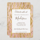 Peach Pink Gold Glitz Sparkle Zebra Print Einladung (Vorne/Hinten)