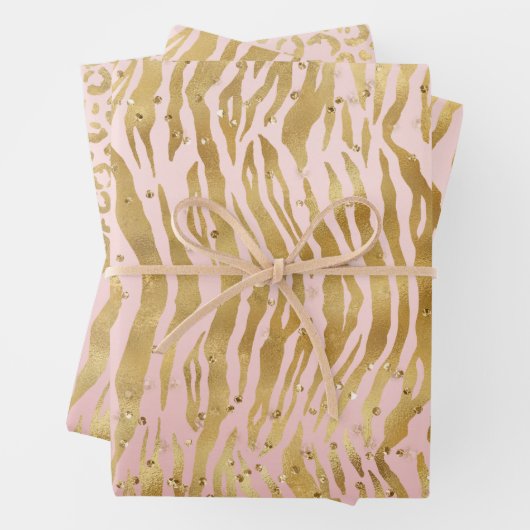 Peach Pink Gold Glitz Sparkle Zebra Print Geschenkpapier Set (Beispiel)