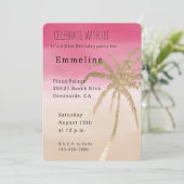 Peach Pink Gold Tropical Palm Tree Einladung (Stehend Vorderseite)