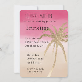 Peach Pink Gold Tropical Palm Tree Einladung