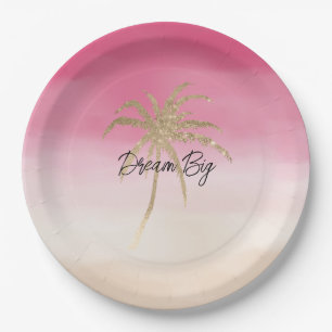Peach Pink Gold Tropical Palm Tree Pappteller